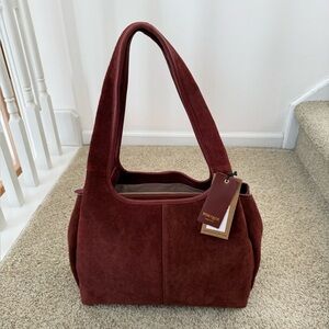 NWT Margot 100% Leather Suede Triple Entry Tote Bag Shoulder Bag Burgundy